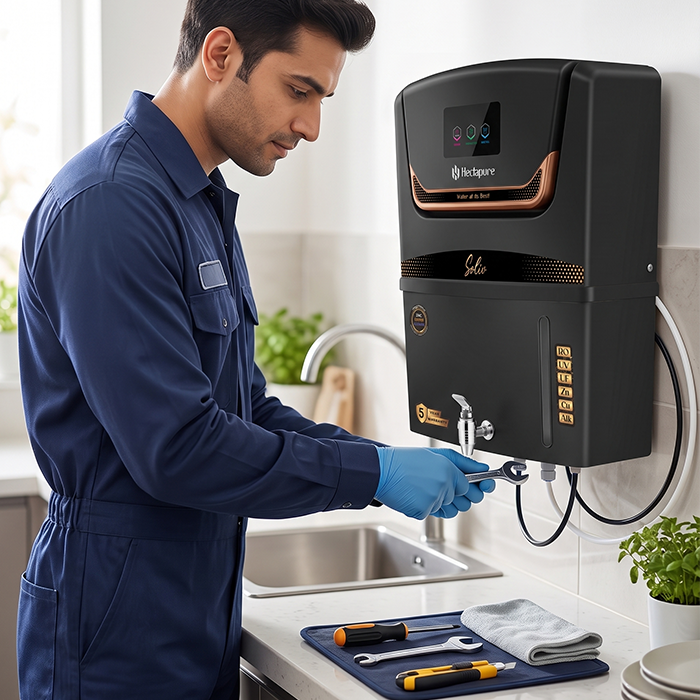 RO service technician repairing water purifier in Delhi NCR home service
